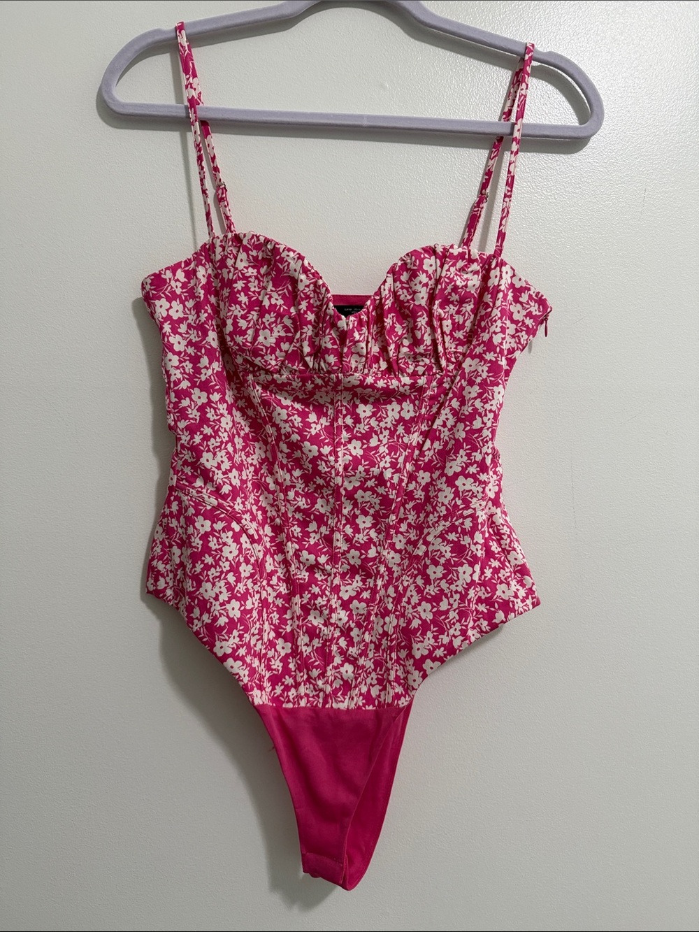 NWT Zara Pink White Floral Corset Strappy Bodysuit Womens Medium